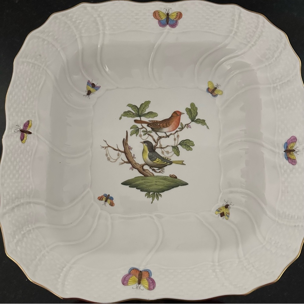Rothschild Herend Square Porcelain Bowlwith Bird and Butterfly Design
